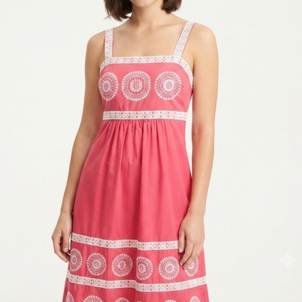 Tyler Boe Midi Dress Womens 4 Pink‎ Embroidered Lace Trim Hem Cotton Tassel Boho